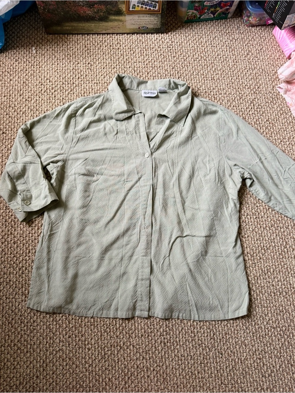 Apparenza Light Sage Green Checked Button-Up Shirt